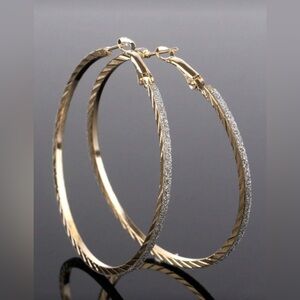 Gold Tone Textured Hoop Earrings Large Statement Hoop Earrings